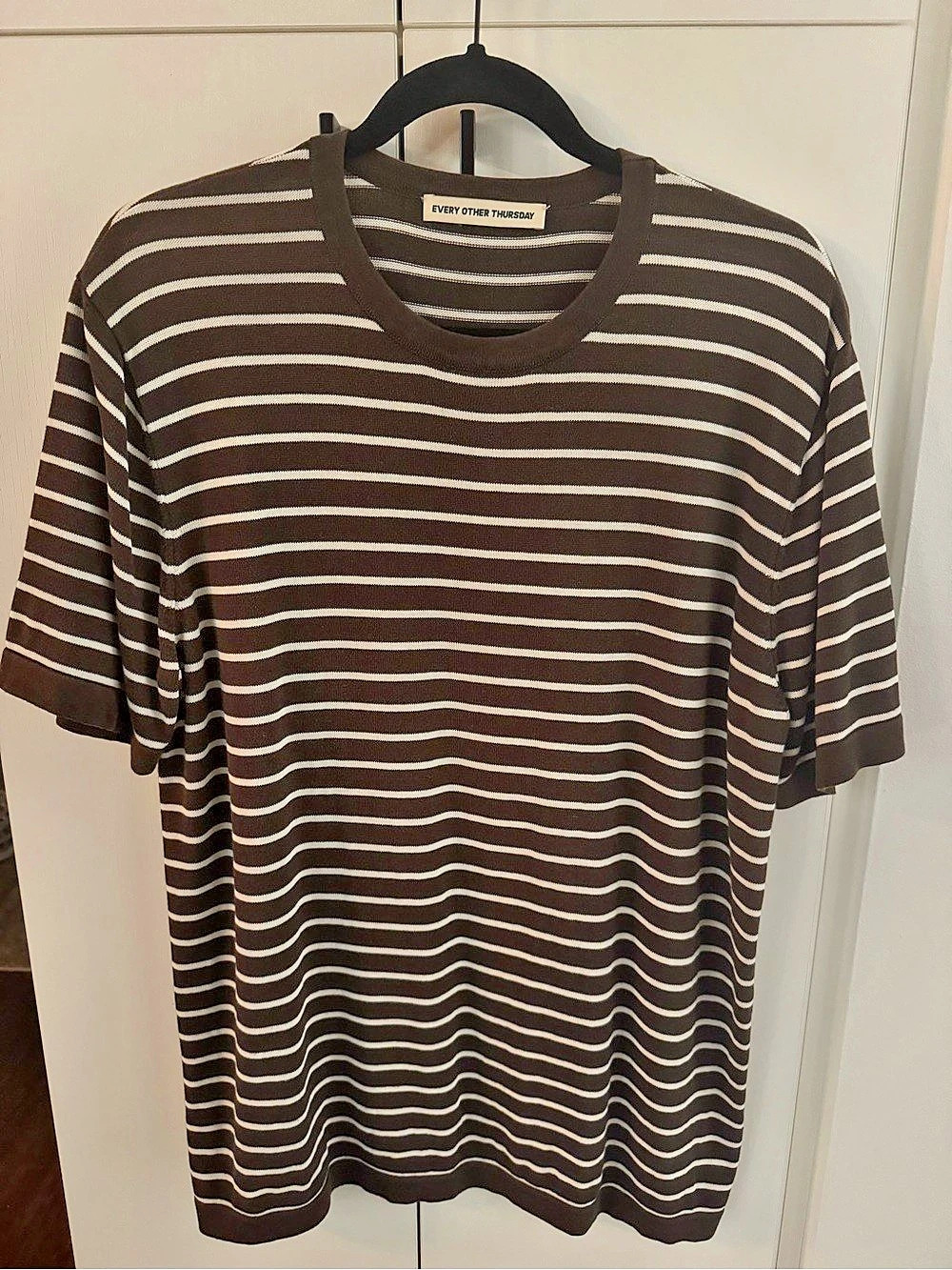 Every Other Thursday Silk/Cotton Striped Knit T-Shirt Large